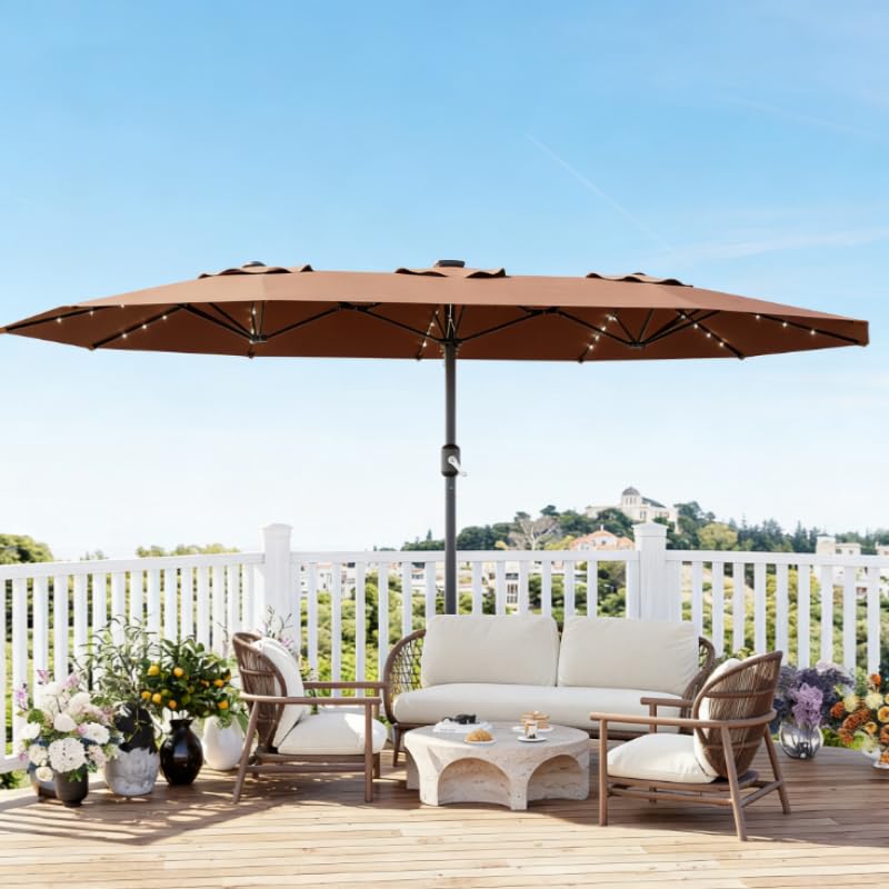 Parasol rectangulaire extra-large GARVEE avec LED solaires et base